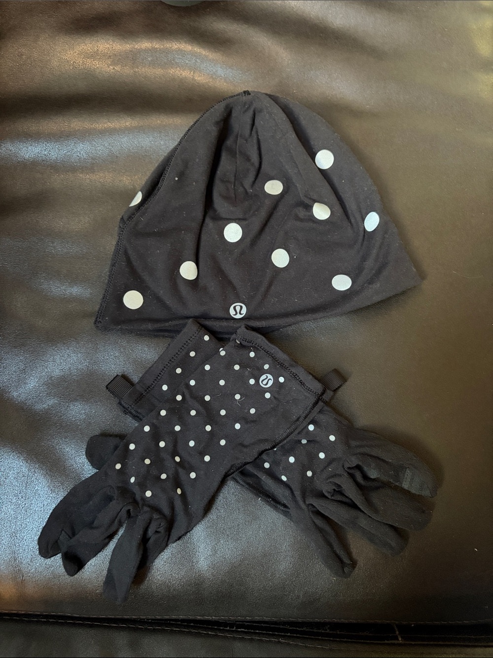 lululemon athletica Black Polka Dot Hat & Gloves Set